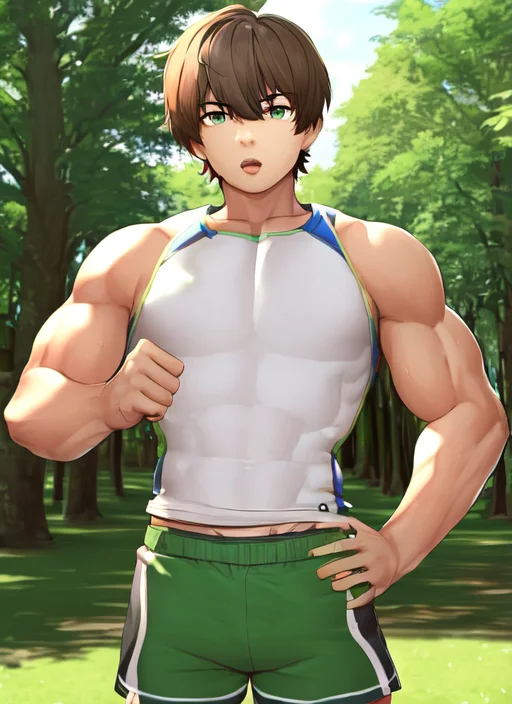 1boy, Anatomy, Upper Body, Solo, Man, Head, Outdoors, Shorts...