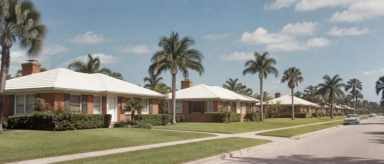 Post-wwii Old Florida Ranch Suburb Houses Of Red Brick With...