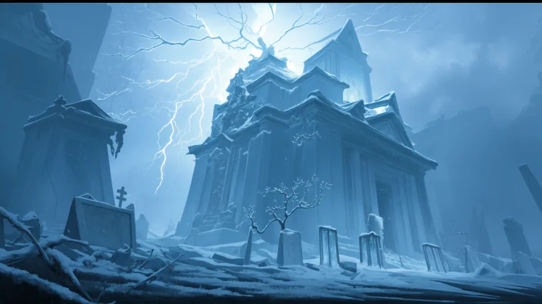 A Cemetery At Night, Snow, Snowing, Ice, Icicles, Frozen, Ch...