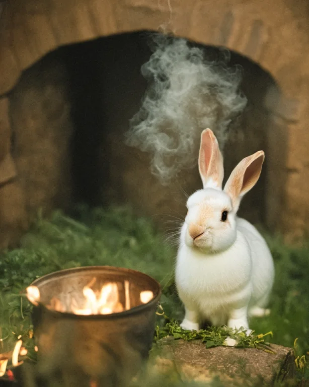 Classicnegative Portrait Photo Of A Cute White Fluffy Rabbit...