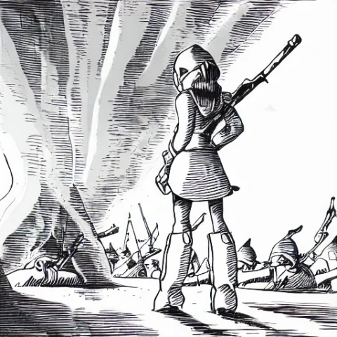 Nauskaavalofwi, Monochrome, Weapon, Greyscale, Sword, 1girl,... — Stable Diffusion AI Prompt: NauSKaaValOfWi, monochrome, weapon, greyscale, sword, 1girl, boots, hat, gun, 1b...