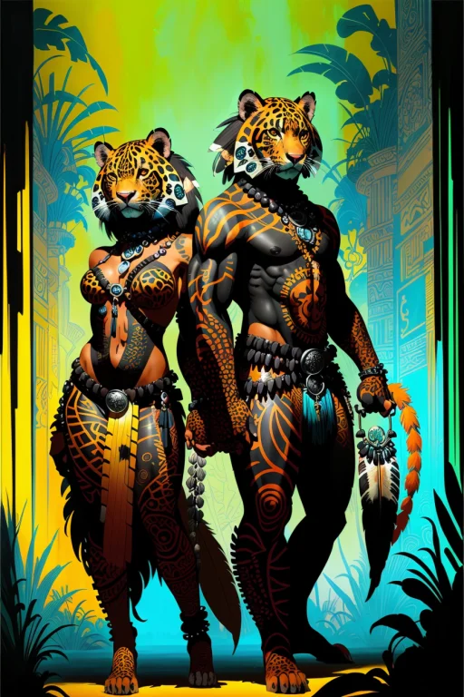 Full Body Portrait Artwork Of A Beautiful Couple Of Indigeno...