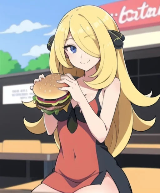 1girl, Characterpokemoncynthia, Solo, Smile, Closed Mouth, D...