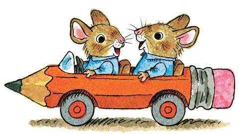 Two Mice In A Pencil Car By Richard Scarry. The Pencil Car I... — Stable Diffusion AI Prompt: Two mice in a pencil car by Richard Scarry. The pencil car is orange with a pink...