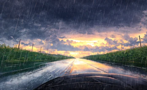 Concept Art, No Humans, Water Puddles, Country Side, Road, R... — Stable Diffusion AI Prompt: Concept art, no humans, water puddles, country side, road, rain, cloudy,