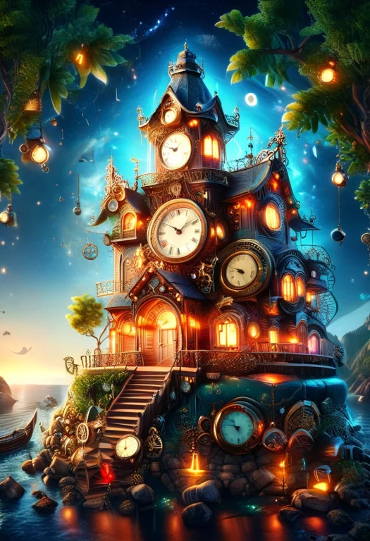 Clock, Boat Made Of Clock, Lighthouse Made Of Clock, Sea, Ne...
