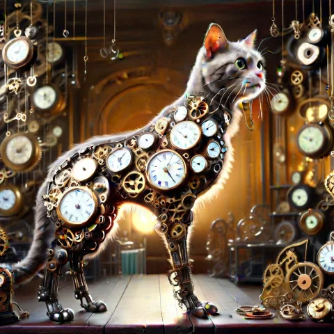 A Mischievous Victorian Cat Transformed Into An Elaborate Li... — SDXL AI Prompt: A mischievous Victorian cat transformed into an elaborate living clockwork machi...