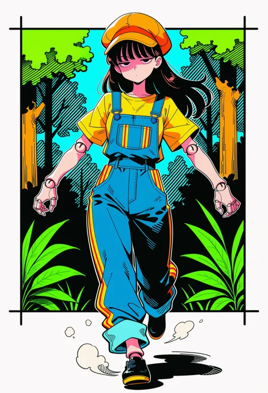Masterpiece, Vibrant 1990s Retro-modern Anime Style. A Woman...