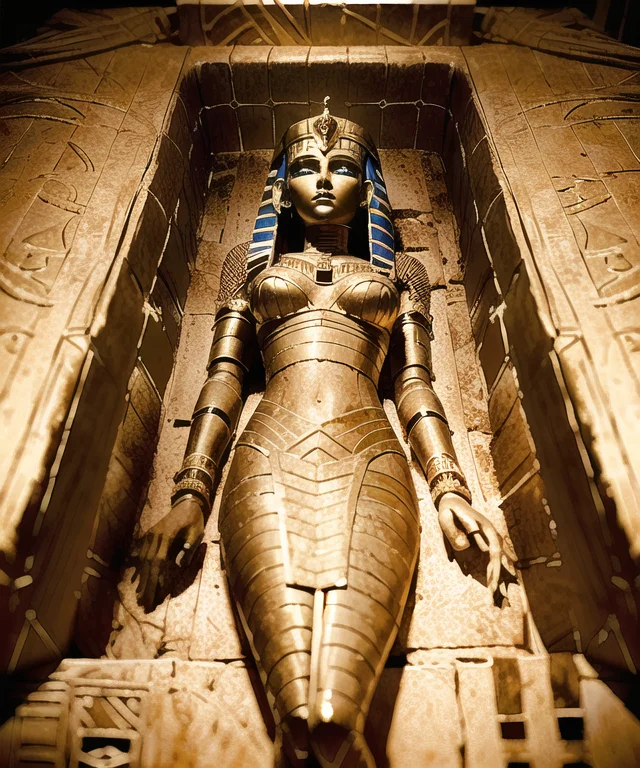 A Sexy Mummy Lying In A Golden Sarcophagus Coffin, At Night,...