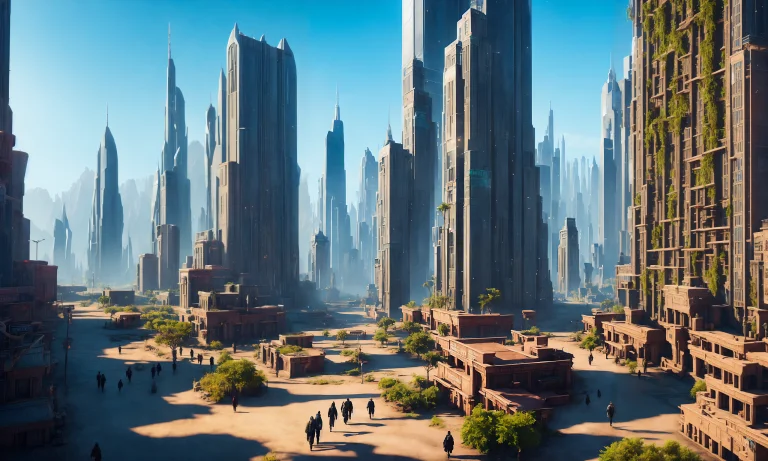 Drawing Of Scfi City , With People Walking Around, Fine Deta...