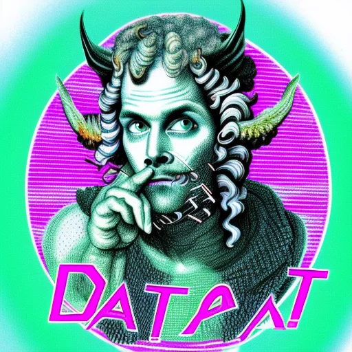 Vaporwave Drawing Of Satan, Text Written Over Him