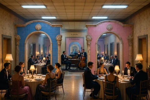 Liminal Space Backrooms Interior, Endless, Hosting A Formal... — Stable Diffusion AI Prompt: liminal space backrooms interior, endless, hosting a formal black-tie jazz-age P...