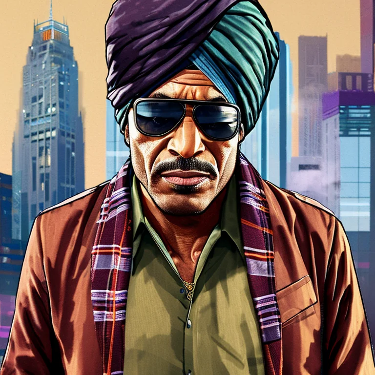 A Gruff Looking Indian Man In A Turban Holding A Gun In The...