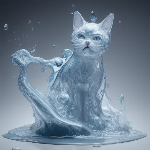 A Cat1.1 Made Of Liquid Splashes, Merging, Melting, Splashin...