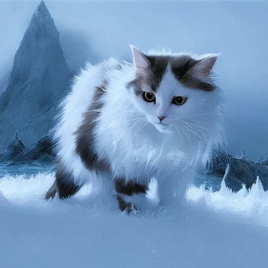 Detailed Portrait Of Mloctst Cat Exploring A Frozen Fjord, B...