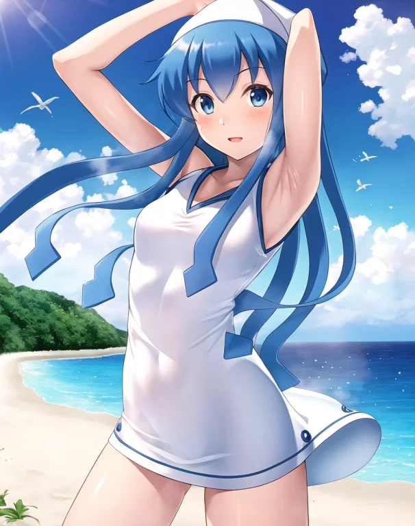 Masterpiece, Best Quality, 1girl, Beach, Blue Eyes, Blue Hai...