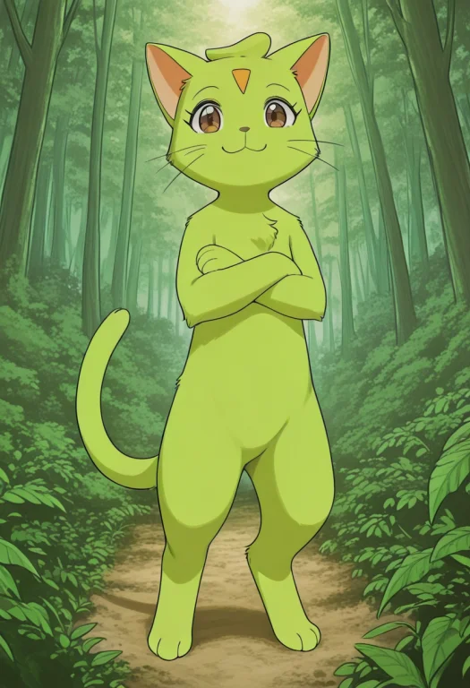 Hinagikuwp, Solo, 1girl, Semi-anthro, Furry, Cat, Green Fur,...