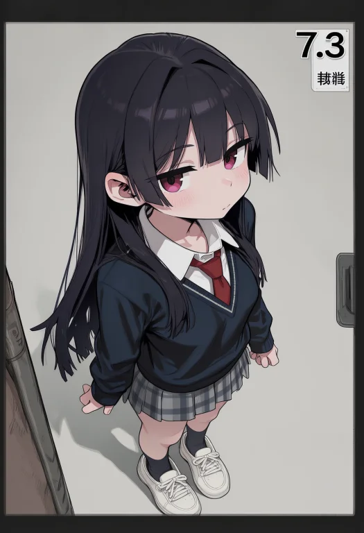 1girl, Petite, Black Hair, Red Eyes, Long Hair, Straight Hai...