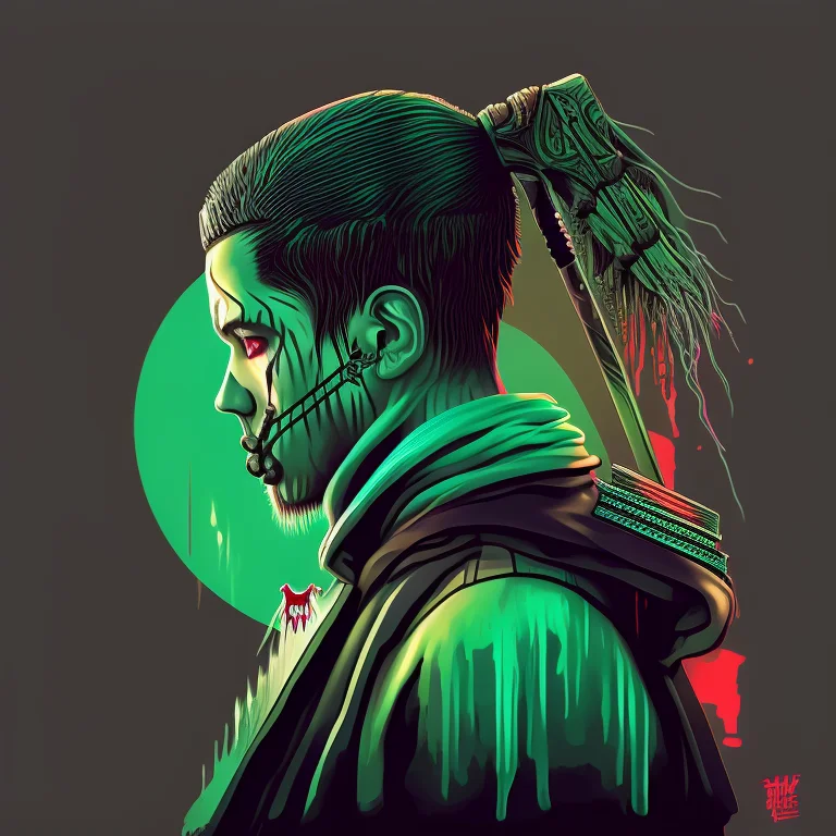 A Digital Illustration Of A Skeleton With A Sword And A Skul...