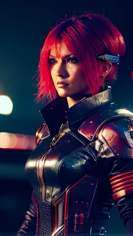 Fkingscifiv2, Long Shot Of A Cyberpunk Beautifull Girl, Red... — Stable Diffusion AI Prompt: fking_scifi_v2, long shot of a cyberpunk beautifull girl, red metal plating, 50m...