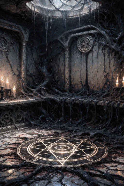 A Dark Ritual Chamber, Anime Style Illustration, Walls Cover...