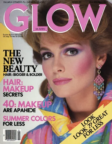 A Scan Of Glow Magazine 80s Cover, Extremely Large Elegant H... — Stable Diffusion AI Prompt: A scan of "GLOW" magazine 80s cover, extremely large elegant high-contrast serif...