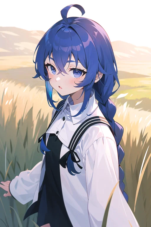 Roxy Migurdia, 1girl, Ahoge, Bangs, Blue Eyes, Blue Hair, Br...