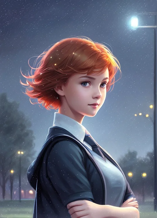 Teenage Girl, Little Smile, Ginger Hair, Short Hair, Hair In...