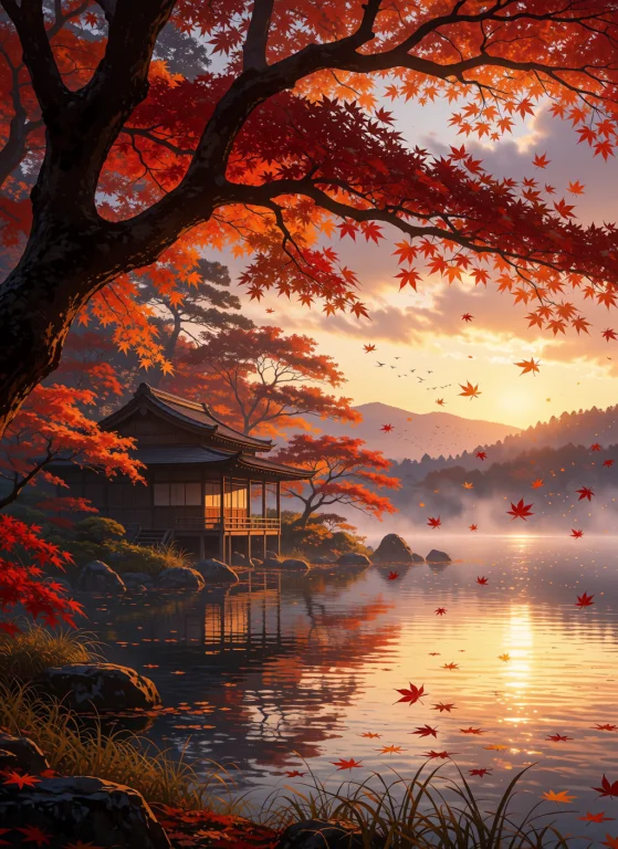 Dreamlike Photo Of A Secluded Japanese Lakeside Retreat At S...
