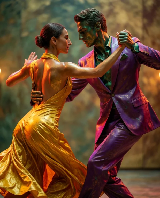 A Dynamic Salsa Social Dance Captured In The Style Of Stanle...