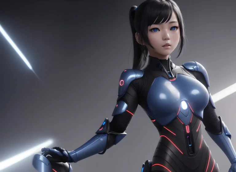 Asian Young Girl, Perfect Symmetrical Body, Realistic Blue E...