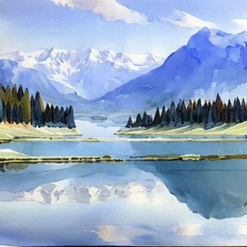 Loracolorwaterv1 A Lake Between Mountains — Stable Diffusion AI Prompt: a lake between mountains