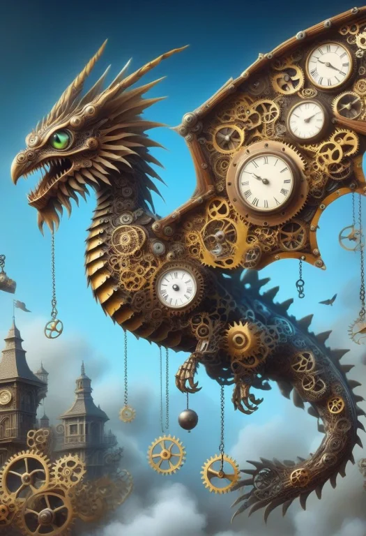 Steampunk Clockwork, A Tiny Dragon Made Of Brass Cogs And Cl...