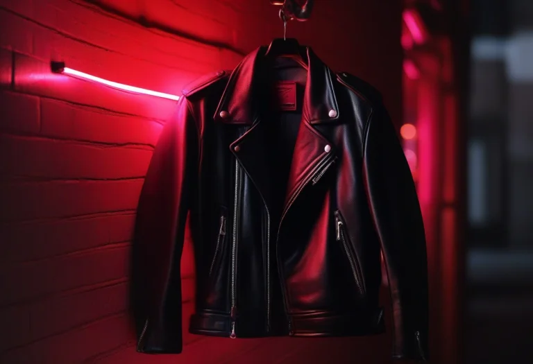 A Leather Jacket Lit By Red Neon In An Alley, Photorealistic...