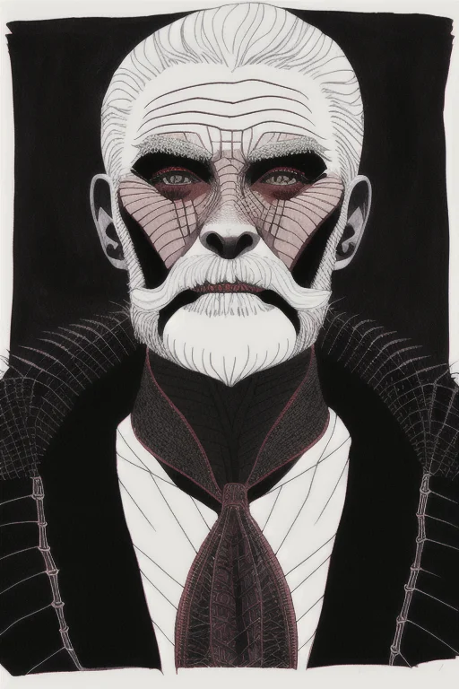Portrait Of A Male Vampire, Old, Evil, Showing Fangs, Long B...