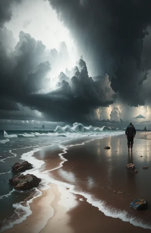 A Beach, With Storm Clouds, By Lee Jeffries Nikon D850 Film... — Stable Diffusion AI Prompt: a beach, with storm clouds, by lee jeffries nikon d850 film stock photograph 4 k...