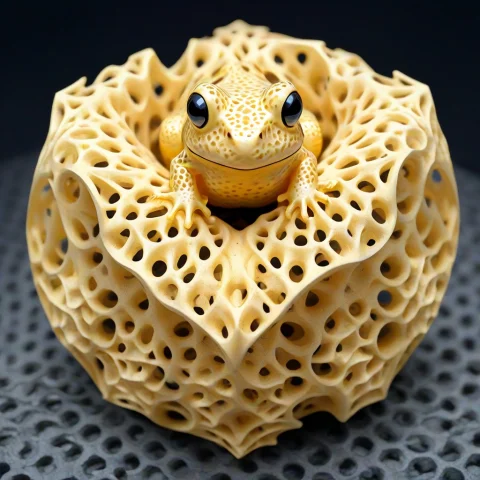 Gyroid Shape Morhp Frog, Frog Sculpture, Geometric Lattice,... — SDXL AI Prompt: gyroid shape morhp frog, frog sculpture, geometric lattice, amazing sculpture, s...