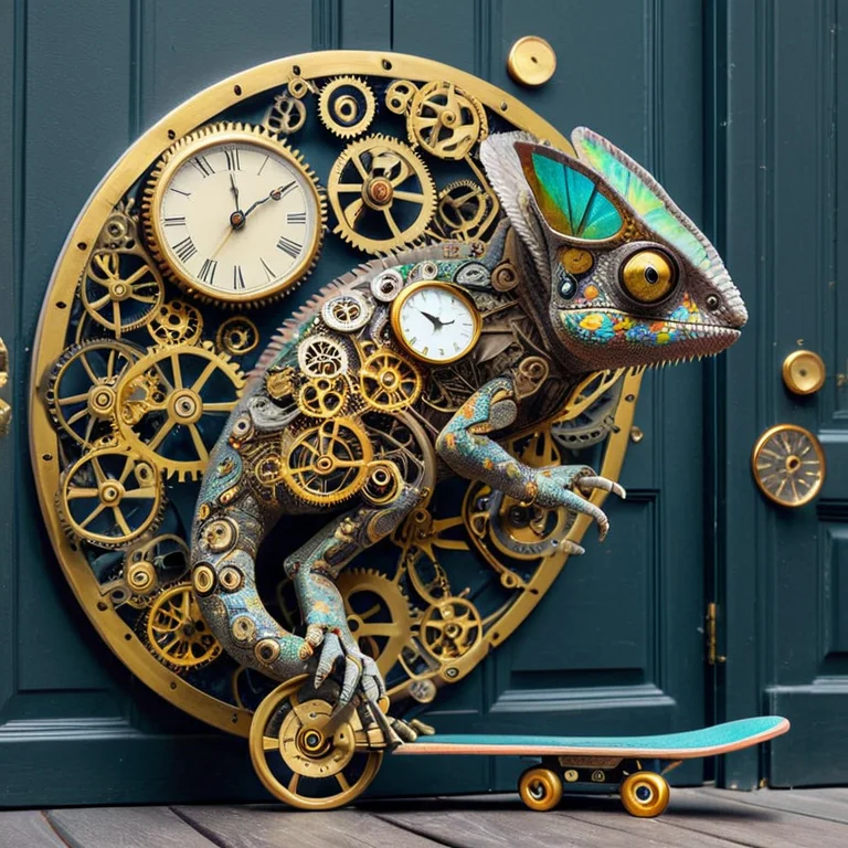 A Chameleon In Sunglasses Crashing Through A Door On A Skate...