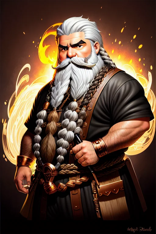 Dramatic Shot Of A Fantasy Male Dwarf Blacksmith, Fat And St...