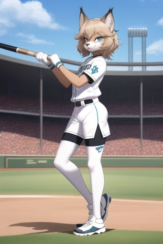 Lynx Female Furry, Anthropomorphic, Fursona, Furry, Setting... — Stable Diffusion AI Prompt: lynx female furry, anthropomorphic, fursona, (((furry))), (setting is baseball f...