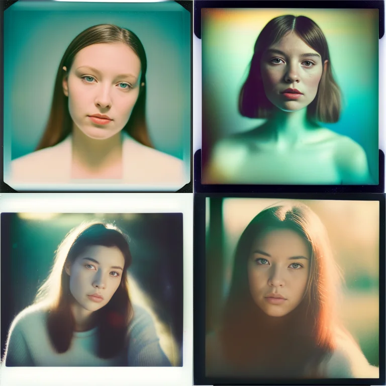 Vintage Polaroid Analog Portrait Photography Of A Woman, War...