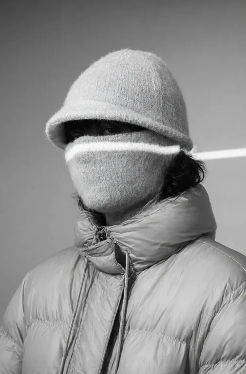 A Monochromatic Avant-garde Fashion Portrait Of A Figure Obs...