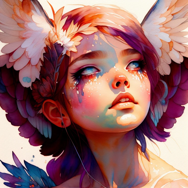 Wtrcolor Style, Digital Art Of Fallen Angel Girl With Angel...