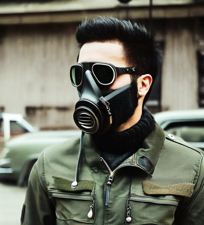Apoc768, A Portrait Of A Punk Wearing A Gas Mask, Military J...