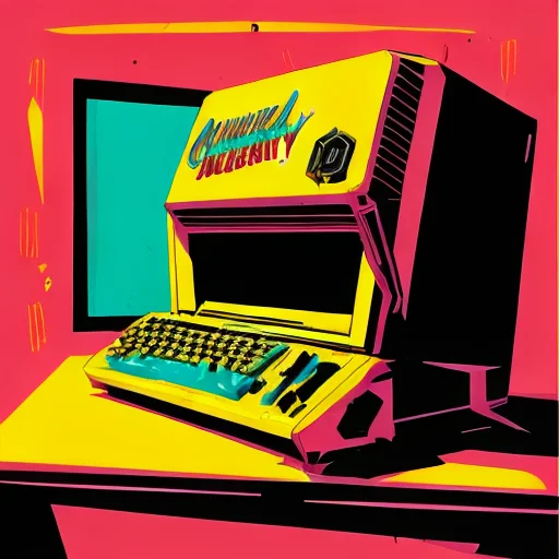 A Digital Illustration Of A Retro Computer Standing On A Des...