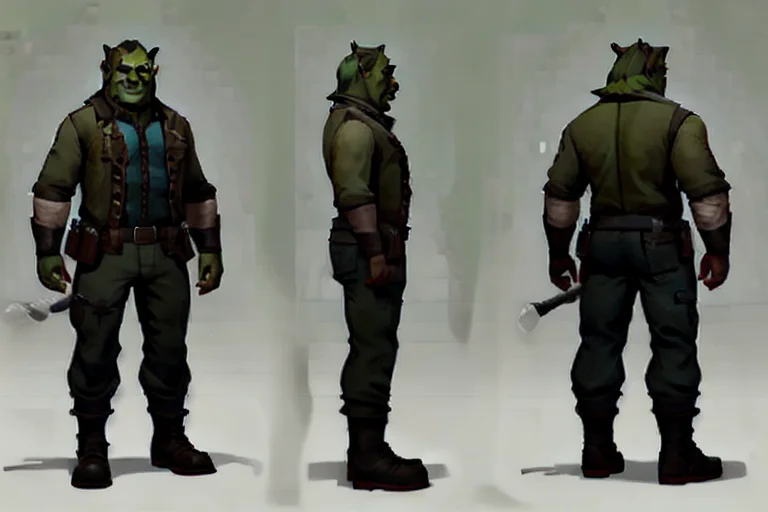 A Character Turnaround Of A Buff Green-skinned Orc In A Thre...