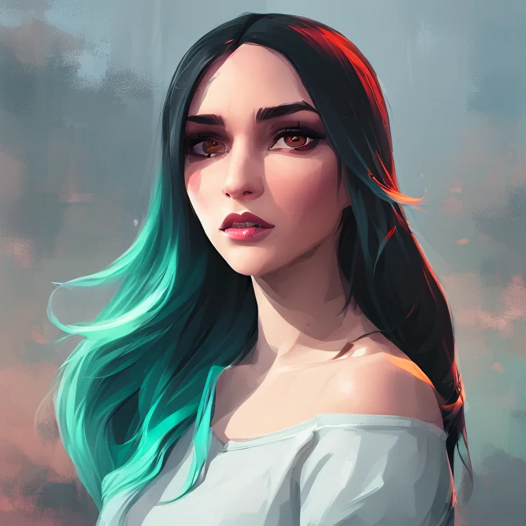 Medium Shot Portrait Of A Woman With Cyan Hair, Brown Eyes A...