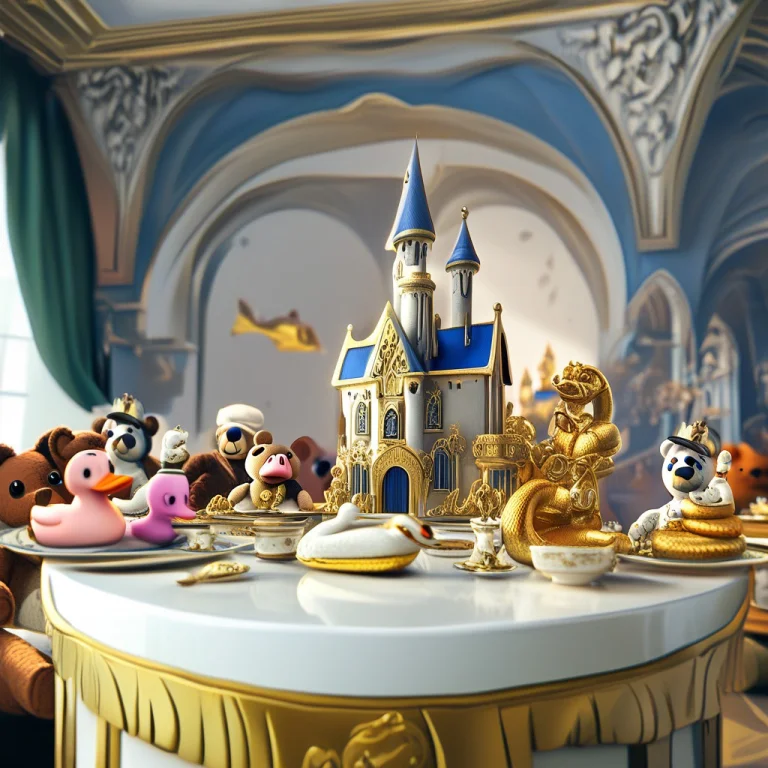 In The Royal Castle Table Has Many Porcelain And Gold, Anima...