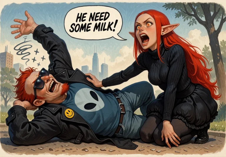 Comedic Fantasy Illustration. A P2d00d Is A Red-haired Matur...