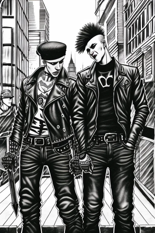 Monochrome Drawing Two Punks On A City Street By Wod1 Hypern...